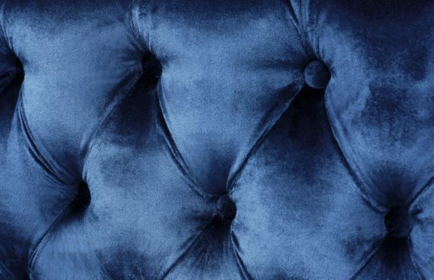 Sofá esquinero azul Chesterfield, sofá de esquina acolchado de terciopelo en tela de diseño de muebles de esquina.