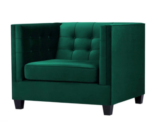 Sillón Chesterfield de sala de estar moderno de tela verde creativo, nuevo.