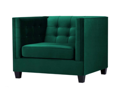 Sillón Chesterfield de sala de estar moderno de tela verde creativo, nuevo.