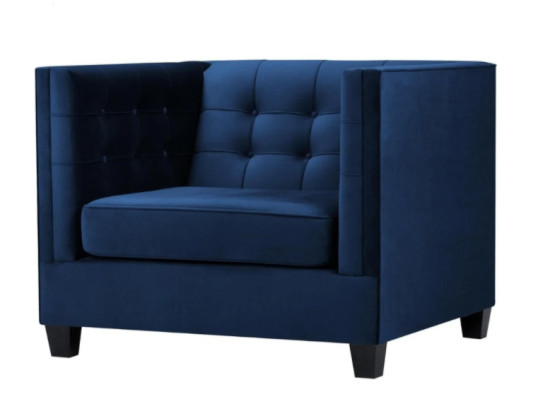Silla Chesterfield azul para sala de estar, tela de textil azul, muebles creativos modernos.