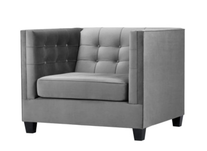 Sillón Chesterfield de tela gris nuevo de estilo moderno para la sala de estar.