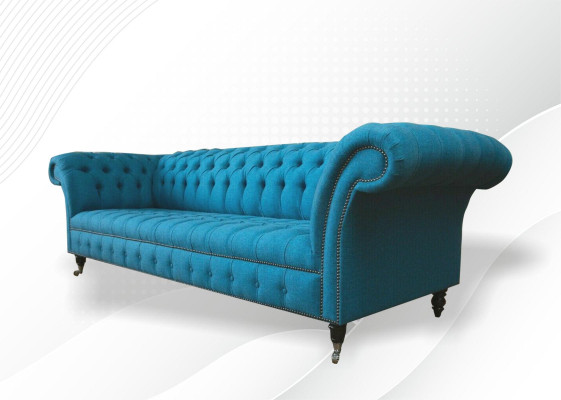 Sofá grande Chesterfield azul XXL 265 cm, Sofás tapizados de tela de terciopelo de 4 plazas