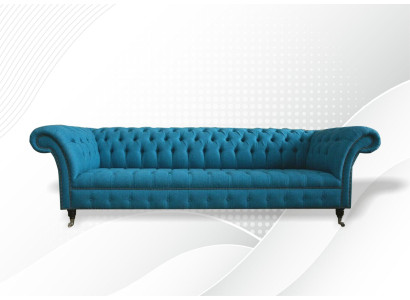 Sofá grande Chesterfield azul XXL 265 cm, Sofás tapizados de tela de terciopelo de 4 plazas