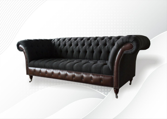 Chesterfield Negro Sala de estar Tela Diseño Sofás Tapizados Sofá Nuevo Sofá de Cuero