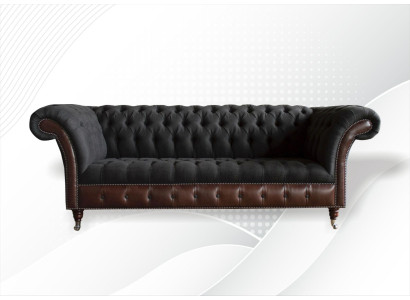 Chesterfield Negro Sala de estar Tela Diseño Sofás Tapizados Sofá Nuevo Sofá de Cuero