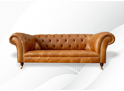 Chesterfield sofá de 3 plazas de cuero de diseño moderno en color nogal.