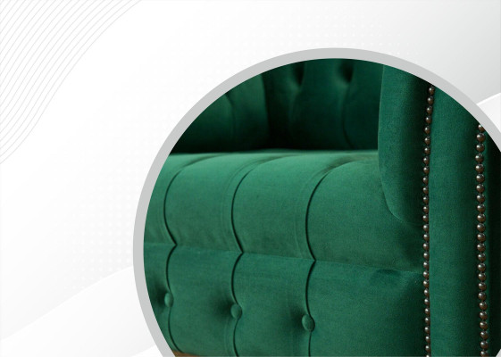 Sillón Chesterfield de tela verde, diseño acolchado, nuevo, creativo, lujoso para sala de estar.
