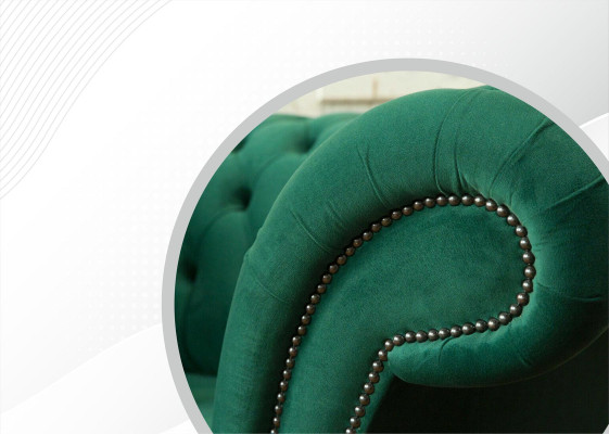 Sillón Chesterfield de tela verde, diseño acolchado, nuevo, creativo, lujoso para sala de estar.