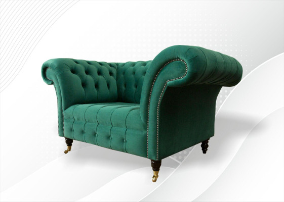 Sillón Chesterfield de tela verde, diseño acolchado, nuevo, creativo, lujoso para sala de estar.