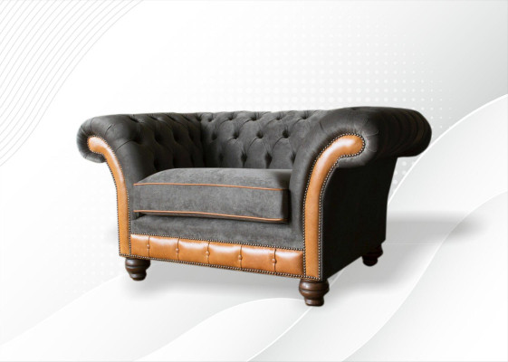 Sillón Chesterfield de tela gris para diseño de lujo moderno del salón.