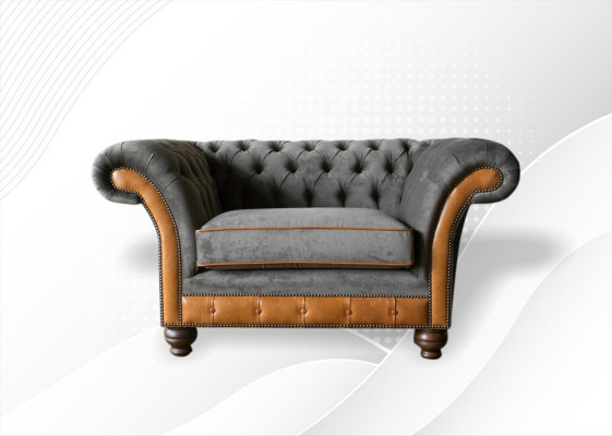 Sillón Chesterfield de tela gris para diseño de lujo moderno del salón.