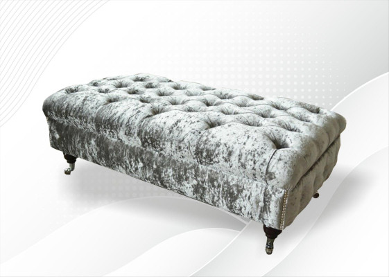 Chesterfield Taburete tapizado en gris Tela Diseño de sala de estar Sofá acolchado Nuevo Textil
