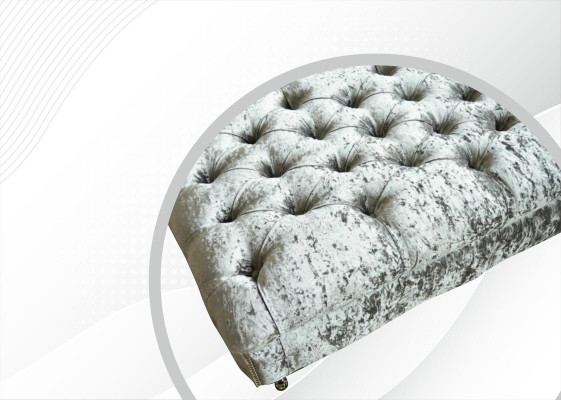 Chesterfield Taburete tapizado en gris Tela Diseño de sala de estar Sofá acolchado Nuevo Textil