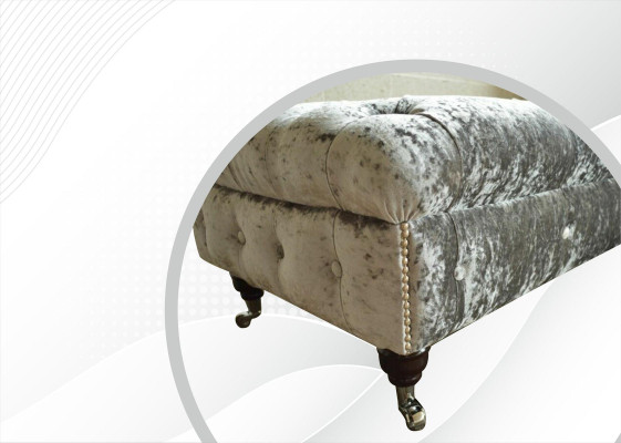 Chesterfield Taburete tapizado en gris Tela Diseño de sala de estar Sofá acolchado Nuevo Textil