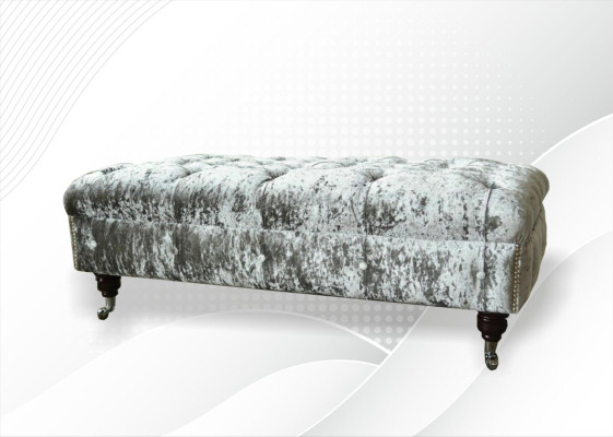 Chesterfield Taburete tapizado en gris Tela Diseño de sala de estar Sofá acolchado Nuevo Textil