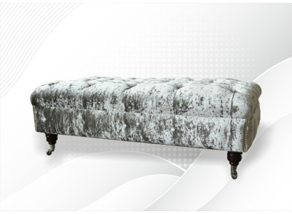 Chesterfield Taburete tapizado en gris Tela Diseño de sala de estar Sofá acolchado Nuevo Textil