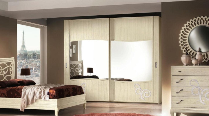 Armario con puertas correderas Armario de dormitorio Armarios de pared Blanco Espejo