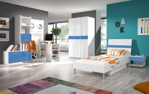 Conjunto de habitación infantil Mesa Cama Armario Cómoda Set de 5 piezas Habitación juvenil completa
