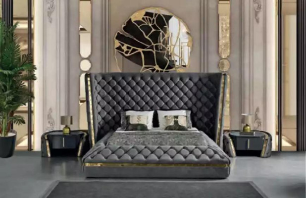 Conjunto de dormitorio Chesterfield: cama, 2 mesitas de noche, tocador, armario (5 piezas)