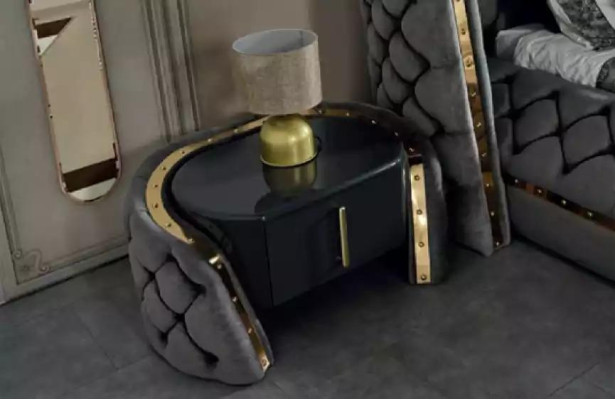 Conjunto de dormitorio Chesterfield: cama, 2 mesitas de noche, tocador, armario (5 piezas)