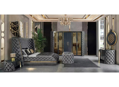 Conjunto de dormitorio Chesterfield: cama, 2 mesitas de noche, tocador, armario (5 piezas)