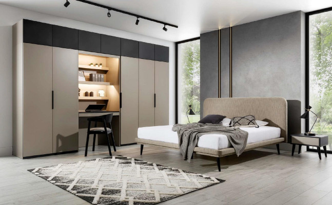 Armario de ropa gris Elegante diseño de dormitorio de madera moderno Muebles de lujo nuevos