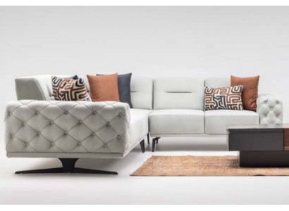 Sofá esquinero en forma de L, sofá tapizado de tela, sofá gris, sofá de estilo moderno.