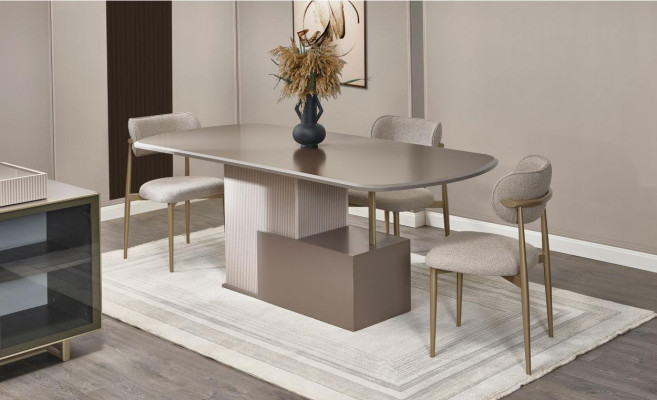Comedor Rincón de comedor Conjunto de comedor Mesa de comedor Sillas Madera Beige 7 piezas Mesa.