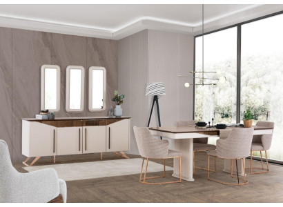 Grupo de comedor, comedor, esquina de comida, mesa de comedor, sillas, aparador, madera, beige, juego de 8 piezas.