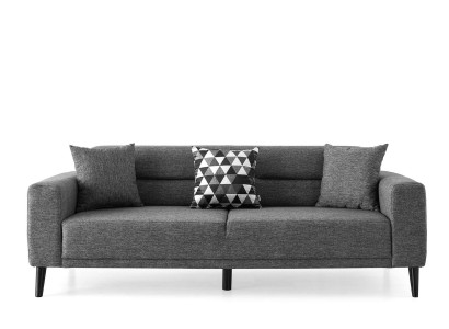 Sofá tapizado gris moderno de tres plazas en tela para muebles de salón.