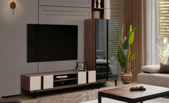 Conjunto de sala de estar de diseñador Soporte de TV noble Lujoso mueble bajo de 2 piezas
