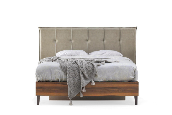 Cama doble marrón diseño de cama cama de dormitorio somier de cama.