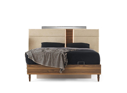 Dormitorio Cama doble marrón Marco de cama de diseñador Estructura de madera de lujo