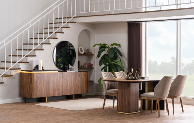 Conjunto de comedor Grupo de comedor Mesa de comedor Sillas Madera 8 piezas Marrón Aparador