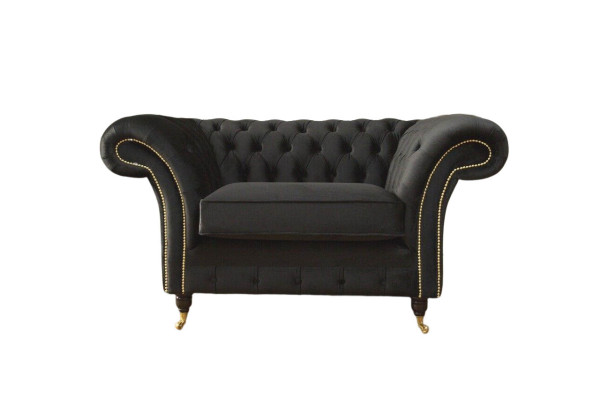 Sillón Chesterfield Lounge negro sofá sofá tapizado moderno tela nueva
