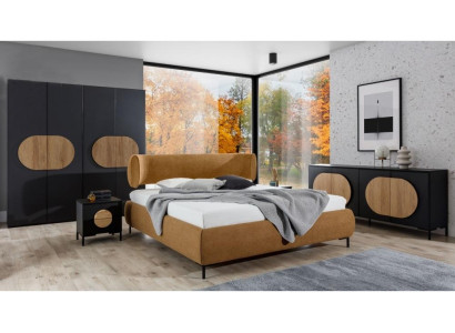 Muebles de dormitorio Marrón-Negro Diseñador Cama Armario Cómoda
