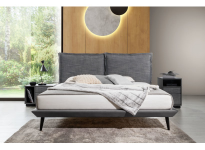 Dormitorio elegante Cama gris 2 mesitas de noche Camas de lujo 3 piezas