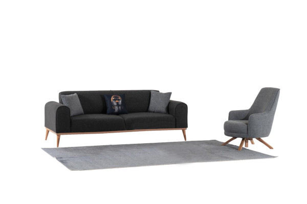 Moderno sofá gris de tres plazas lujoso de tela para sala de estar muebles de asiento.