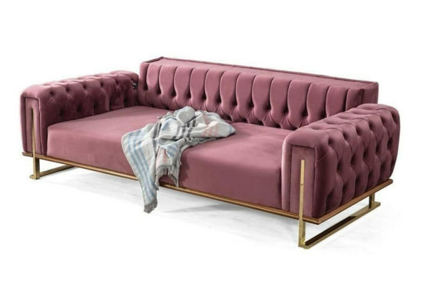 Sofá Chesterfield color rosa para la sala de estar, sofá de tres plazas acolchado