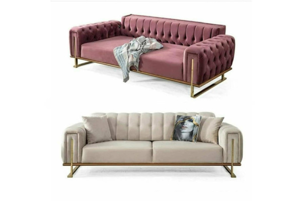 Sofá Chesterfield color rosa para la sala de estar, sofá de tres plazas acolchado