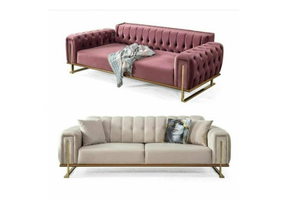 Sofá Chesterfield color rosa para la sala de estar, sofá de tres plazas acolchado