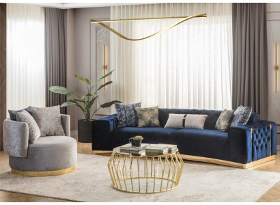 Sofá conjunto Completo Sofá tapizado Azul de tres plazas Moderno Sillón nuevo