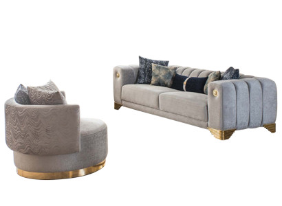 Sala de estar completa Sofisticada y elegante Sofá de 3 plazas Moderno Gris Sillón