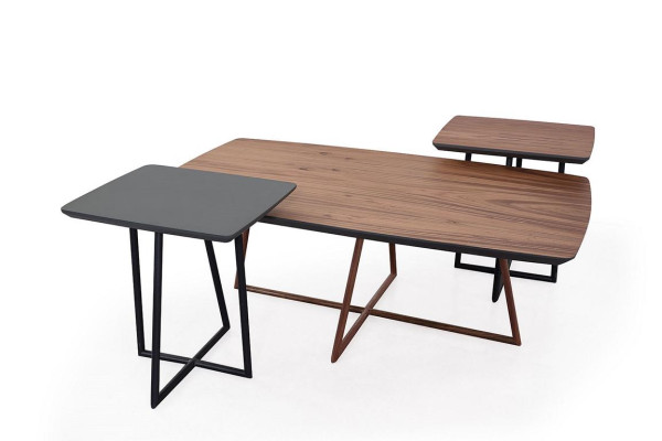 Juego de mesa de centro marrón-negro para sala de estar, mesa auxiliar, 2 mesas, conjunto de 3 piezas.