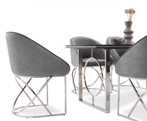 Grupos de comidas Sillas de comedor de lujo 6x sillas Textil, color gris Muebles modernos nuevos