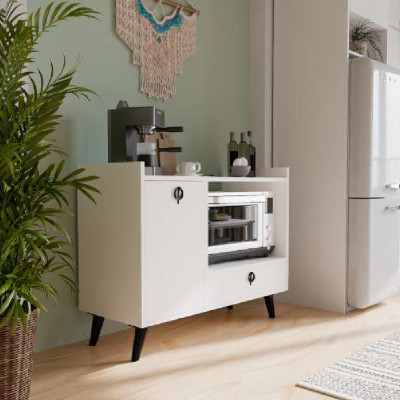Armario de comedor, aparador de café, diseño moderno, color blanco, forma rectangular.