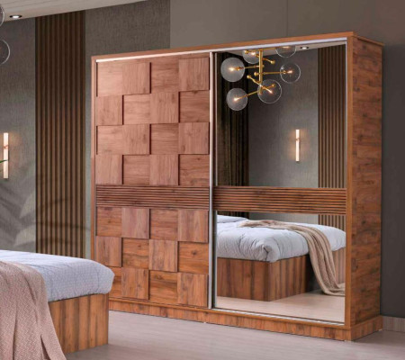 Armario rectangular marrón con diseño moderno y estilo unicolor para dormitorio.