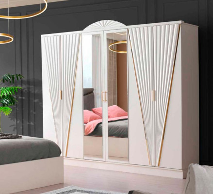 Armario rectangular de estilo Art Deco blanco de diseño monocromático para dormitorio.
