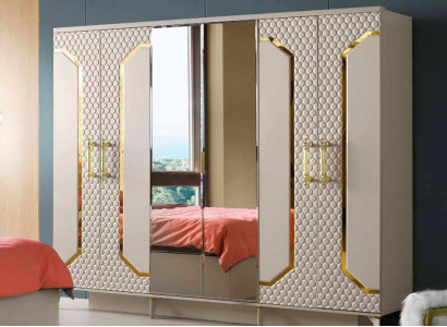 Armario beige moderno rectangular de diseño para habitación estilo monocromático con espejo.