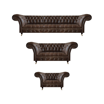 Sala de estar Chesterfield de cuero marrón Juego de sofás completo